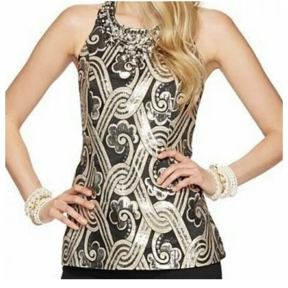 NWT Lilly Pulitzer Tropic Top Vintage Metallic Brocade Beaded XS 00 0 2 $228